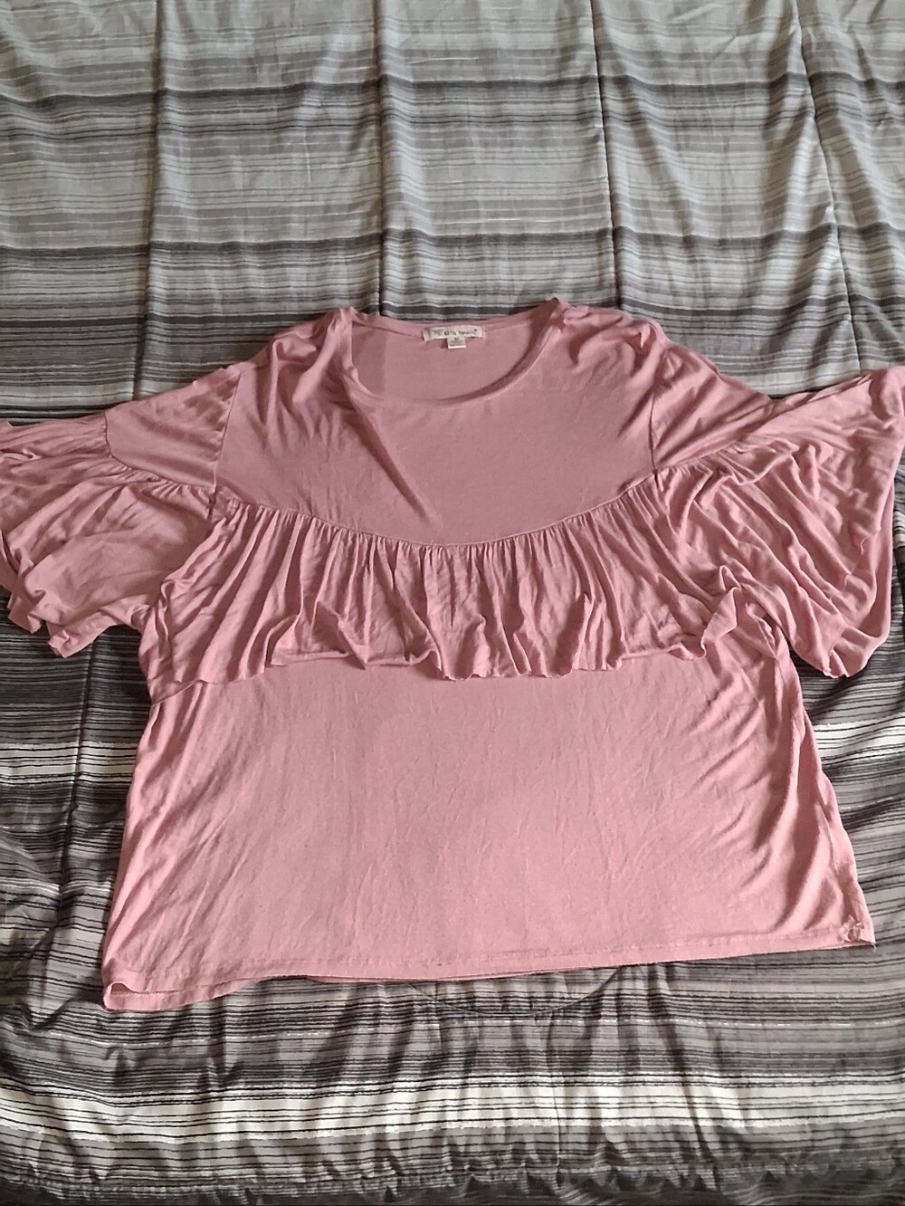 Extra Touch Pink Ruffle Flutter Sleeve Top